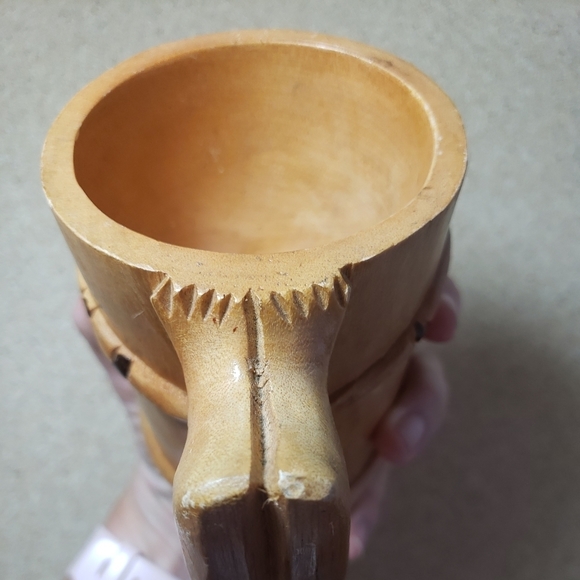 Phillipine Hand-Carved Primitive Wood Tribal Tiki Mug Woman Face Head 4.5" tall - Picture 5 of 8